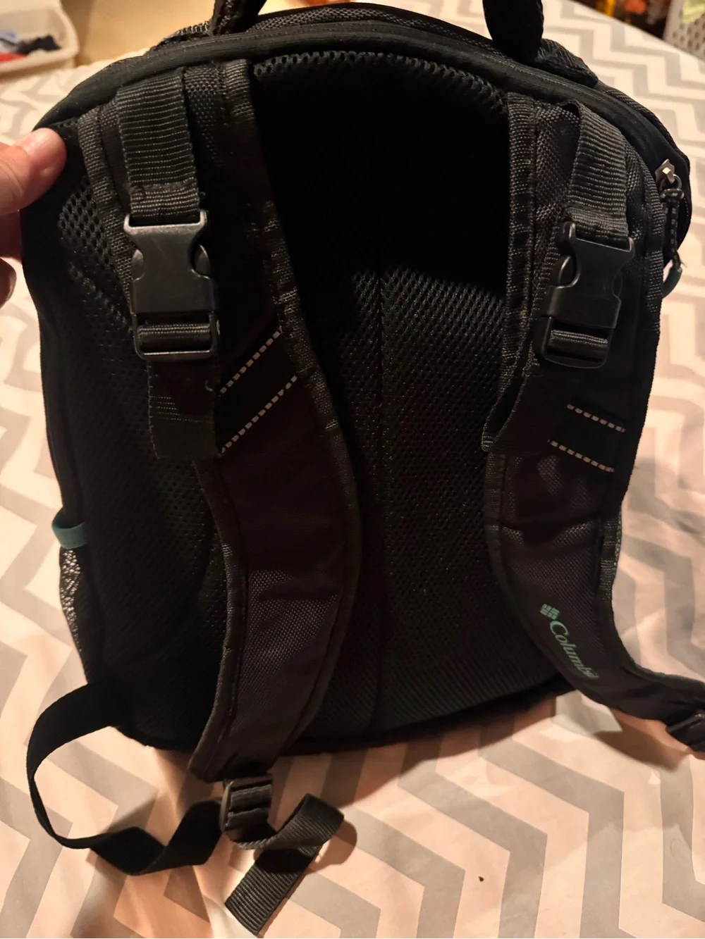 Columbia Black Backpack with Teal Trim and Leather Accent